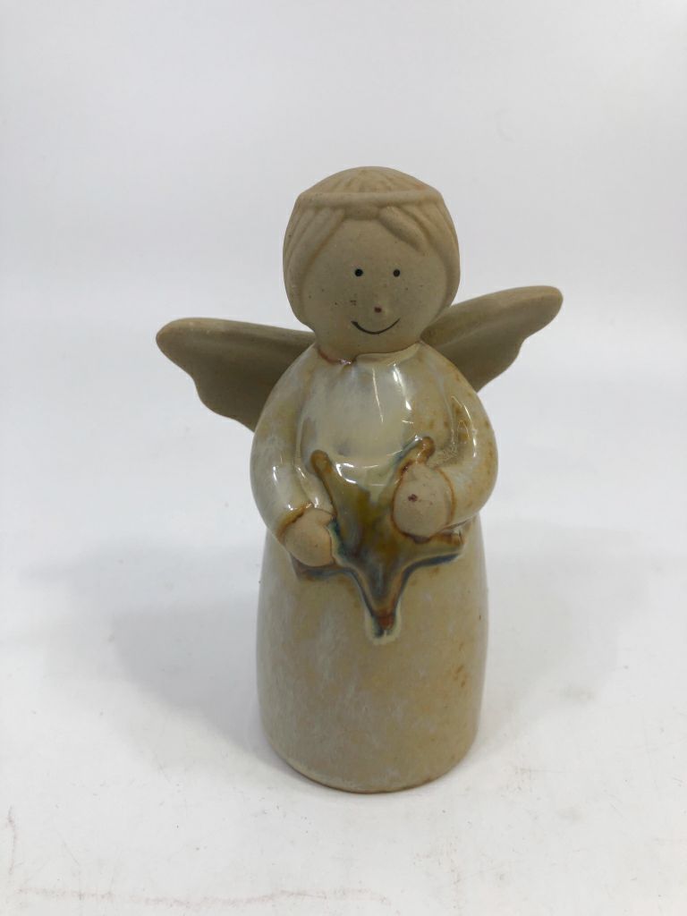 CERAMIC ANGEL WITH STAR FIGURINE.