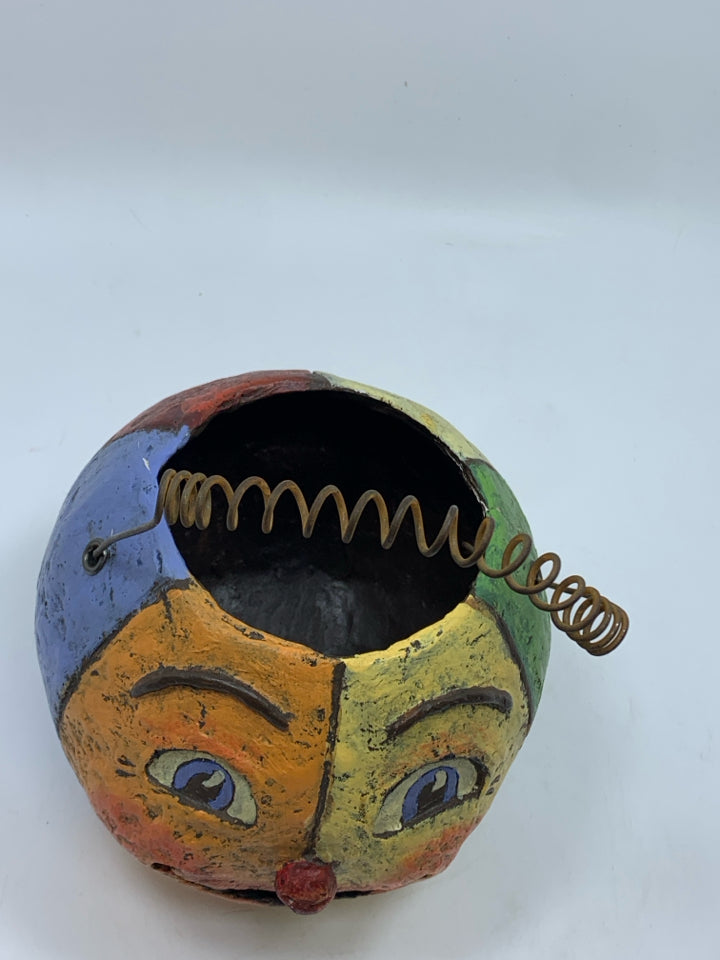 PAPER MACHE CLOWN TREAT BUCKET.