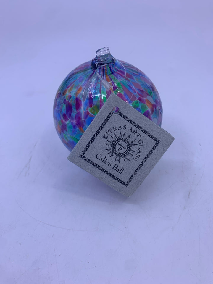BLUE AND PINK HAND BLOWN WITCHES BALL SUNCATCHER.