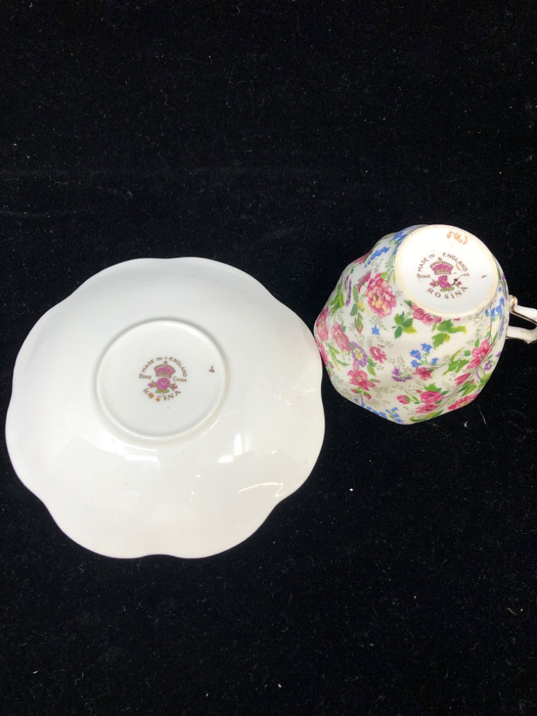 FLORAL ROSINA TEACUP & SAUCER.