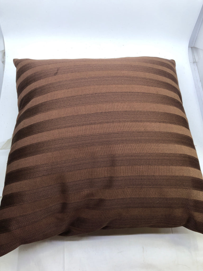 BROWN STRIPE SQUARE ACCENT PILLOW.