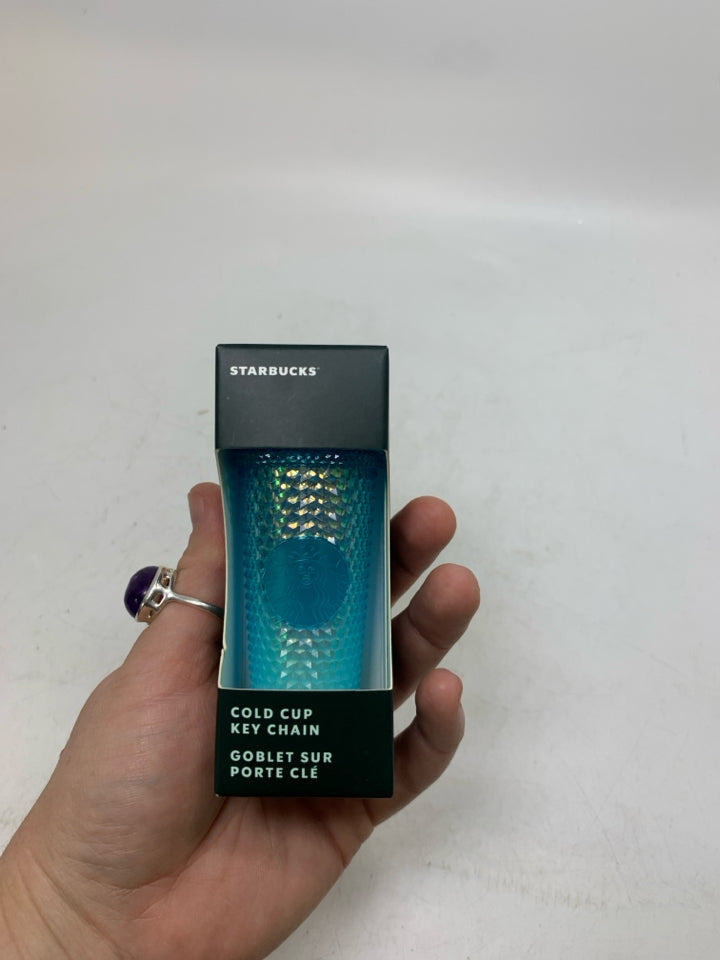 NIB GLACIER BLUE OMBRE STUDDED COLD CUP KEY CHAIN.