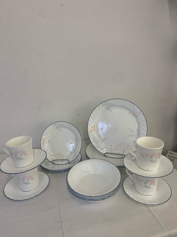 20PC CORELLE LIGHT FLORAL DISH SET SRV 4.