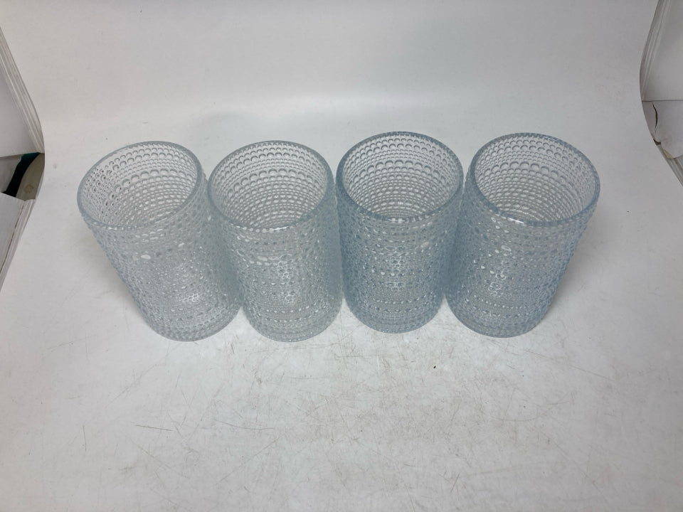 4 GLASS BEADED TUMBLERS.