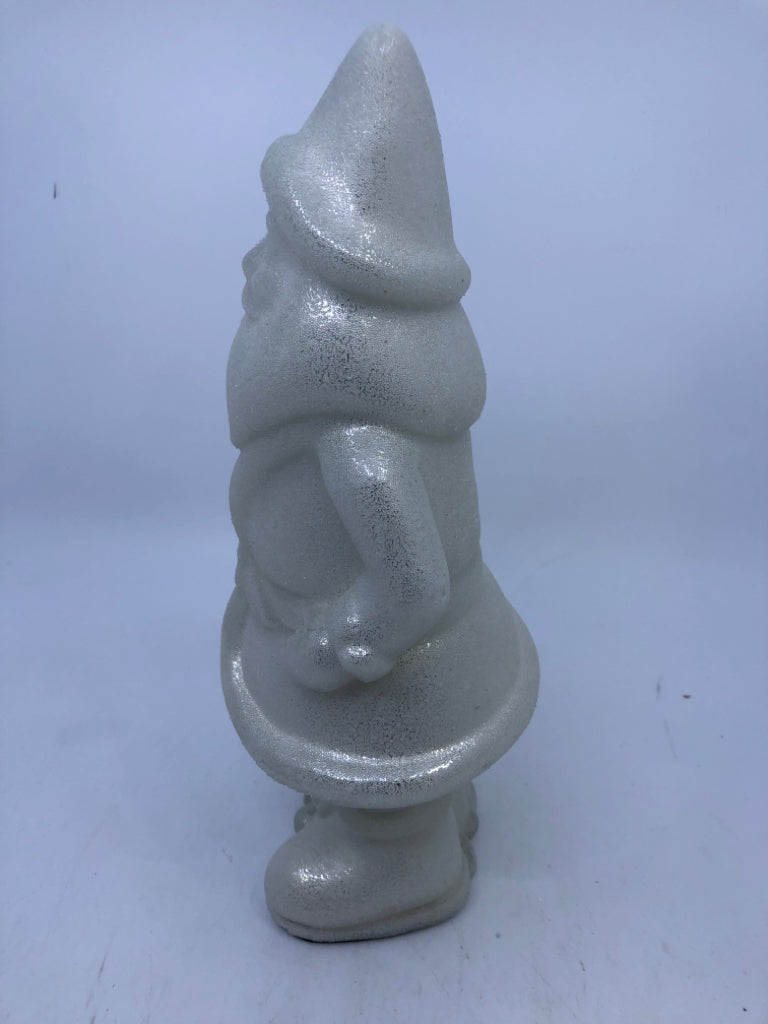 WHITE SPARKLE SANTA HOLDING SMALL TREE DECOR.