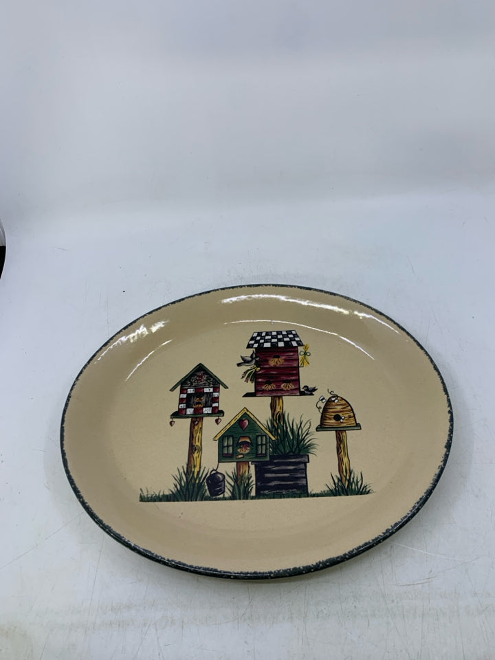 OVAL BIRD HOUSE THEMED PLATTER.