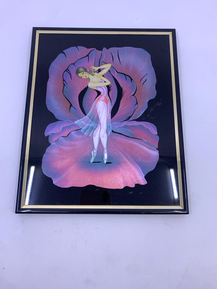 PINK FLOWER BALLERINA FRAMED PRINT.
