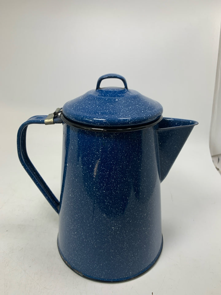 VTG SPECKLED ENAMEL STOVE TOP COFFEE POT W/ LID.