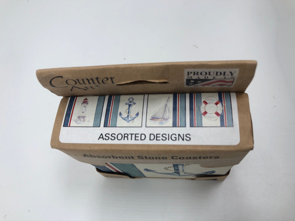 NIP 4PC NAUTICAL STONE COASTERS.