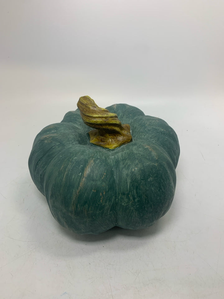 LARGE AQUA DARK TEAL RESIN PUMPKIN.