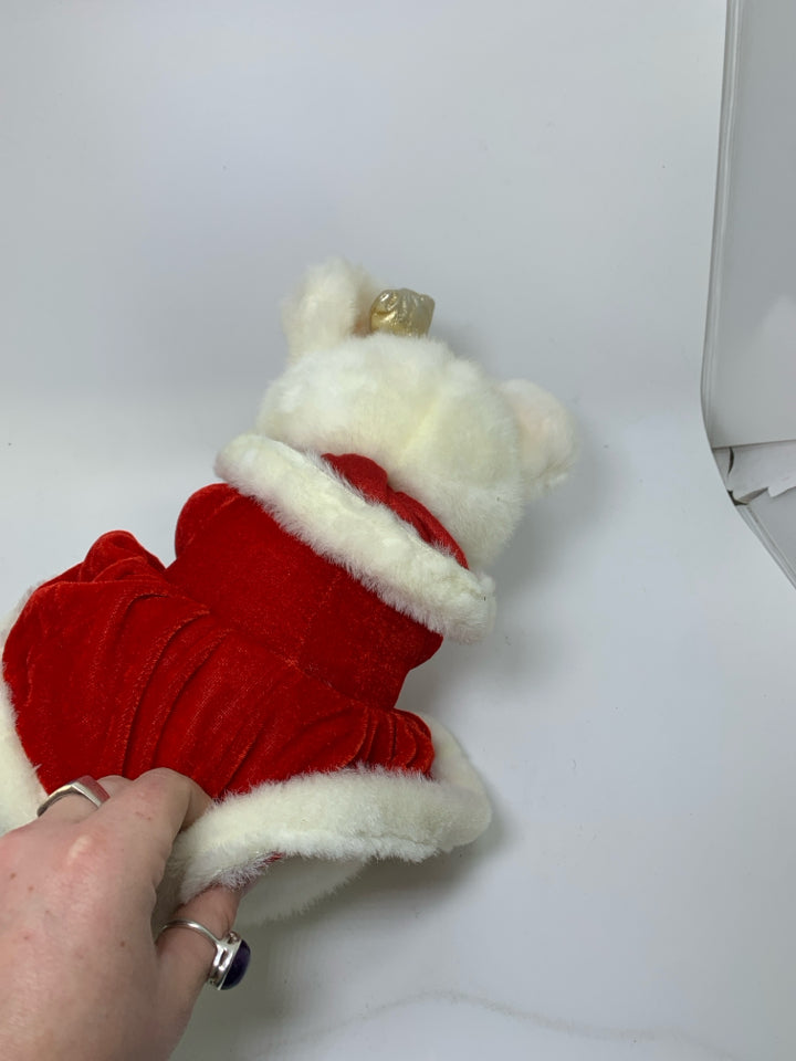 VTG WHITE PLUSH MOUSE W/ MR CLAUS DRESS.