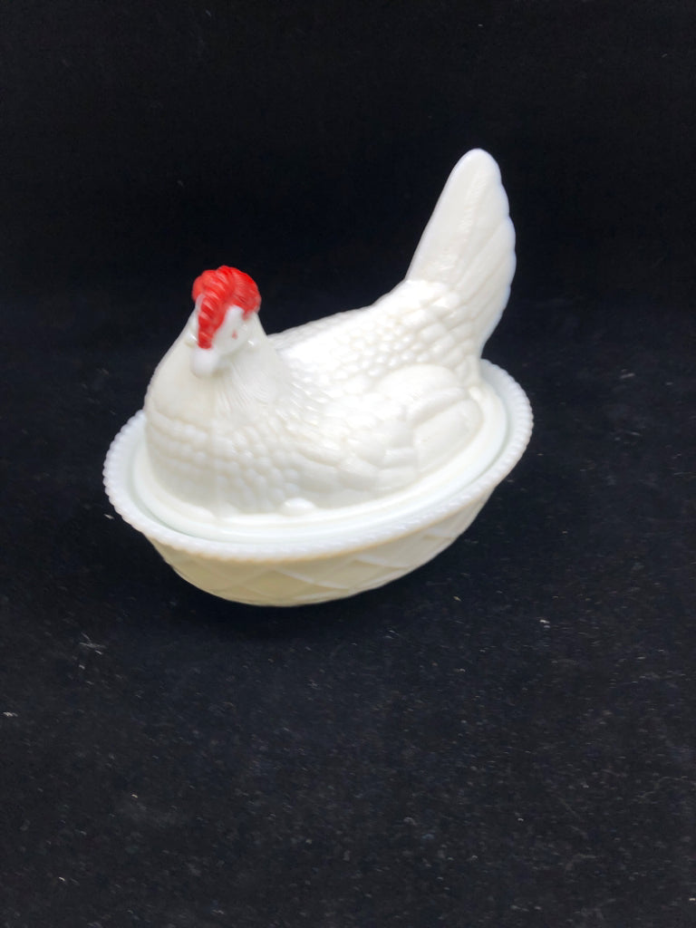 2pc VTG MILK GLASS HEN.