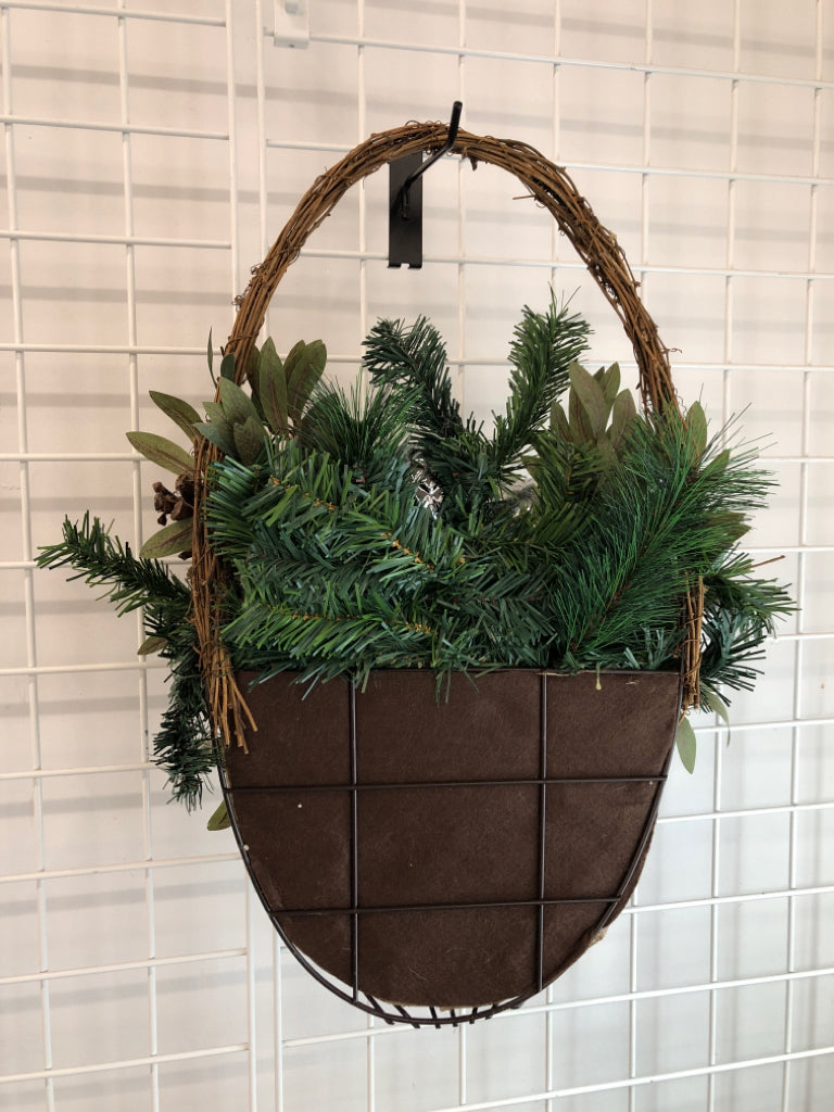 SILVER BOW & PINECONE DOOR HANGING.