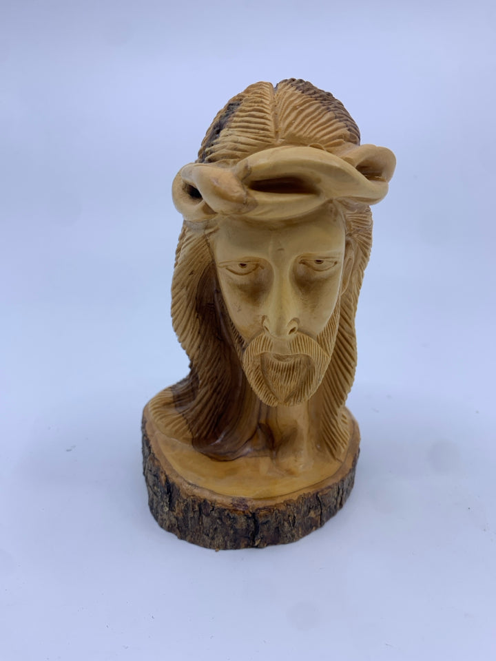 WOOD HAND CRAVED WOOD JESUS HEAD.