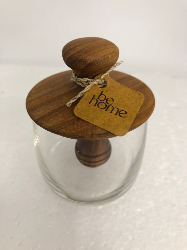 MINI GLASS HONEY STORAGE W/ WOOD TOP/HONEY STICK.