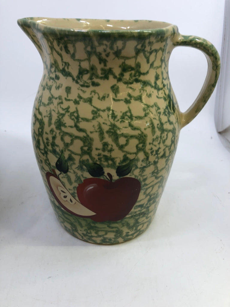 VTG GREEN SPONGE WARE APPLES PITCHER ROBINSON RANSBOTTOM.