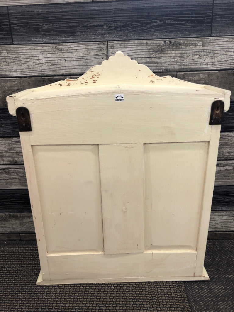 DISTRESSED CREAM MINI CURIO CABINET.