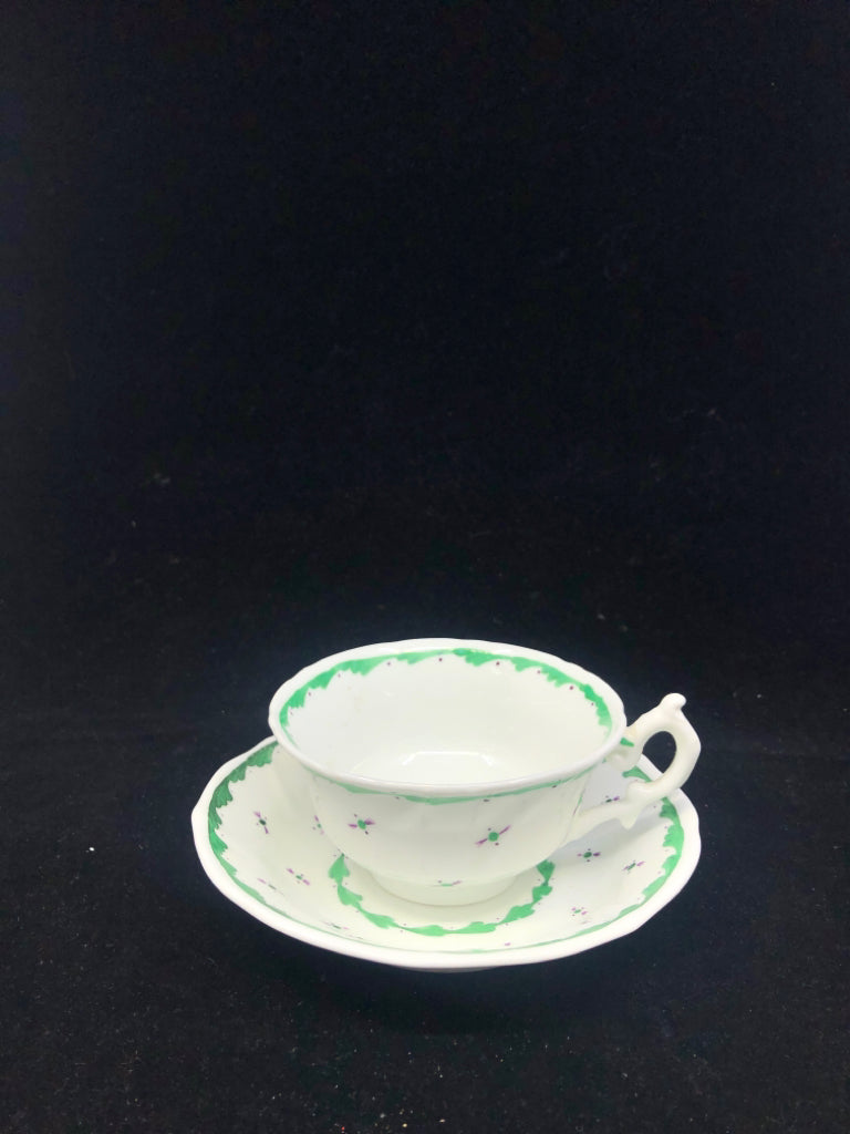 GREEN/PURPLE CUP AND SAUCER.