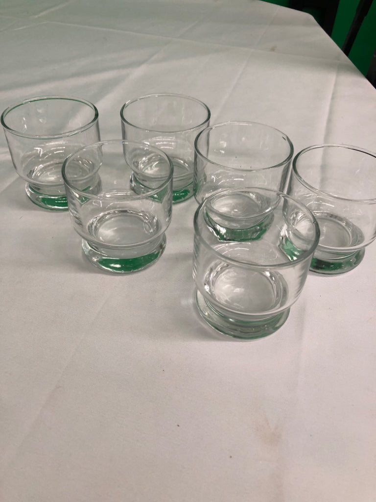 6 SHORT INDENTED BOTTOM GLASSES.