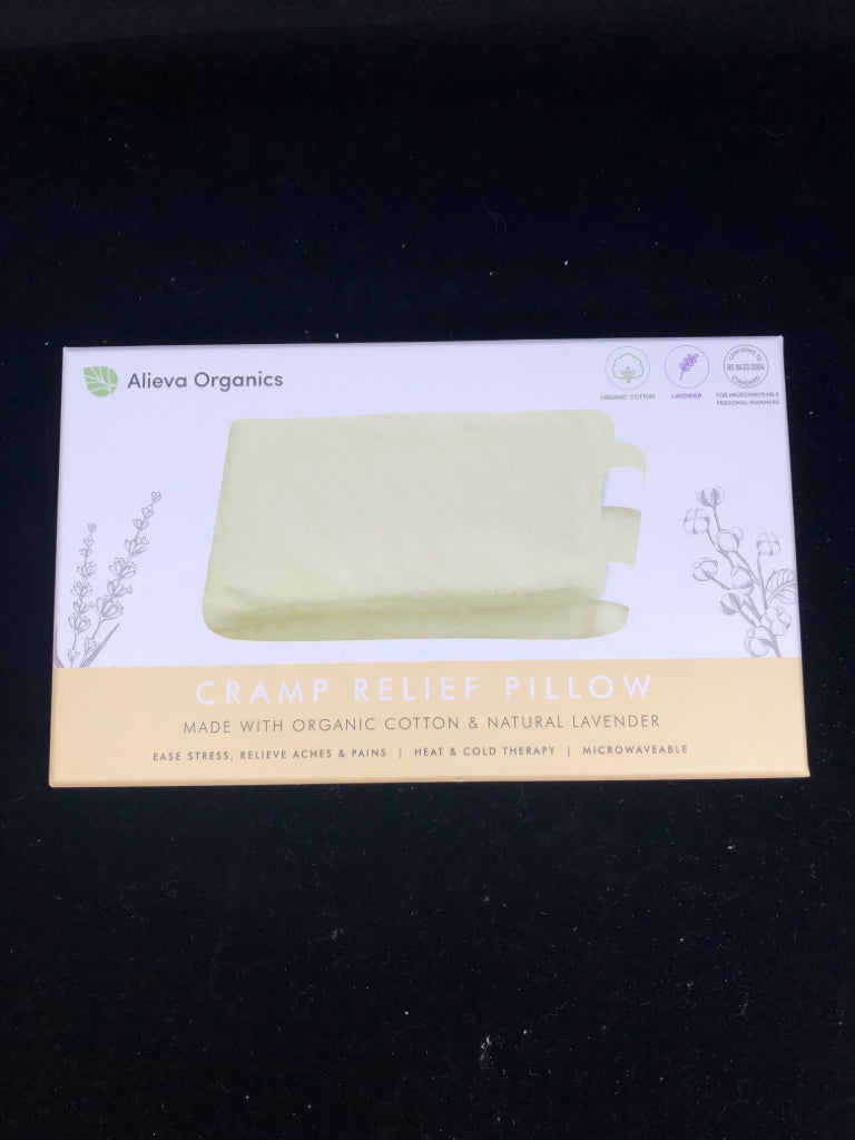 NIB ALIEVA ORGANICS CRAMP RELIEF PILLOW.