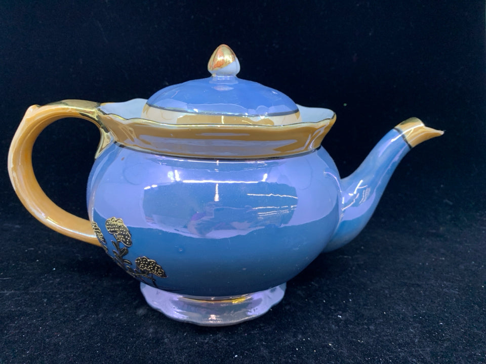 VTG TEAPOT PURPLE AND ORANGE W CRANE TEAPOT.