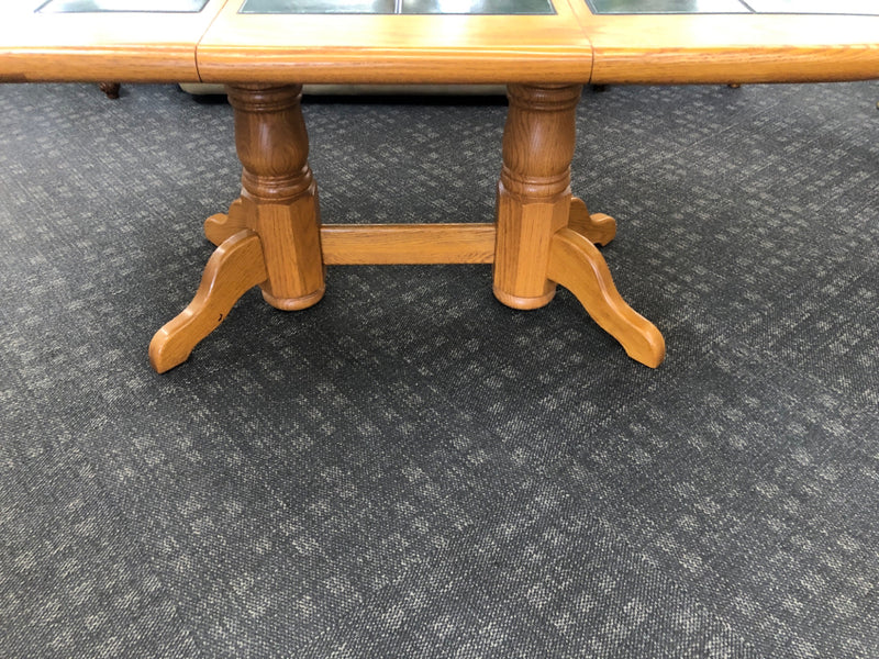 MAPLE WITH GREEN TILE DINING TABLE W/ 6 CHAIRS- 2 CAPTAIN.