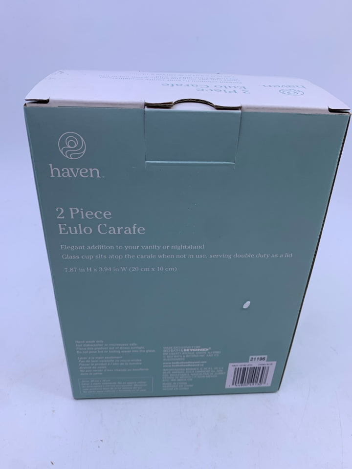 NIB 2 PC EULO CARAFE BLACK FROSTED GLASS HAVEN.