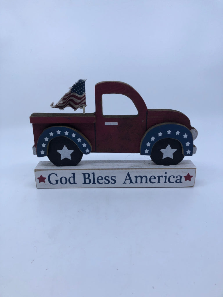 GOD BLESS AMERICA RED TRUCK SIGN.