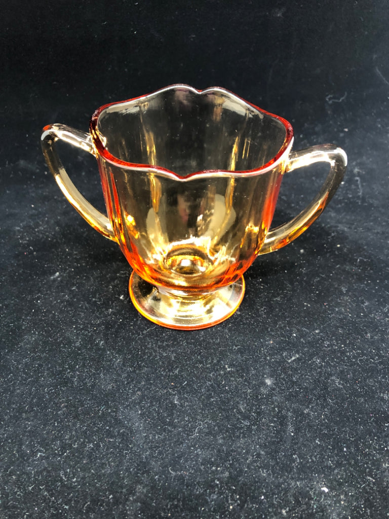 VTG AMBER GLASS CREAMER AND SUGAR.