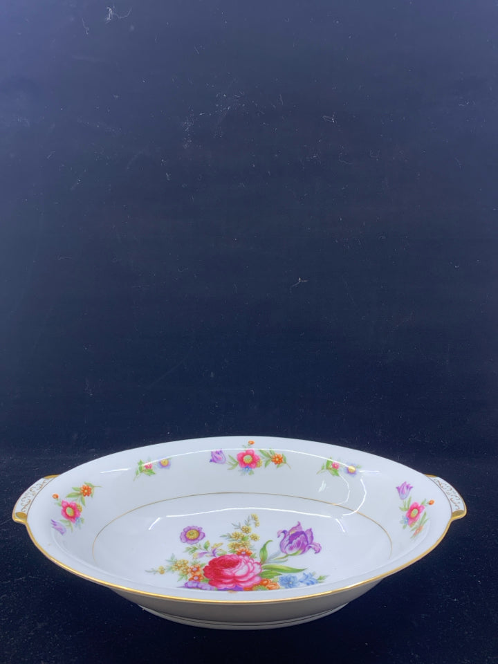 VTG WENTWORTH CHINA PINK AND PURPLE FLORAL BOWL W HANDLES.