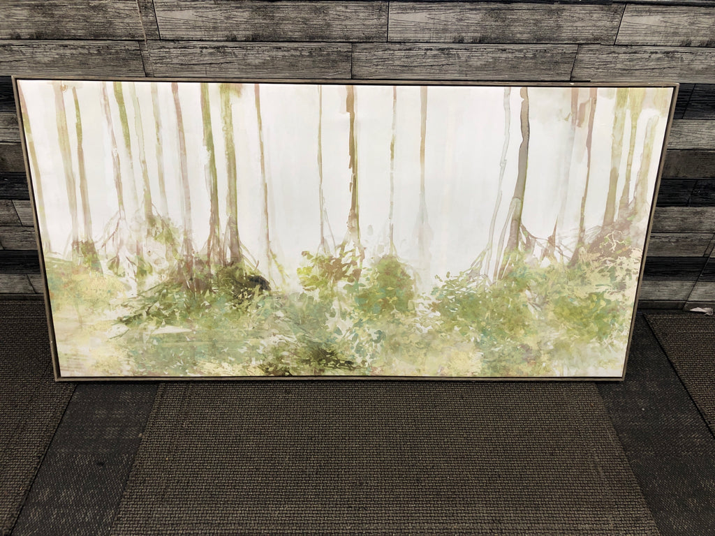 WATERCOLOR TREES ON FRAMED CANVAS.