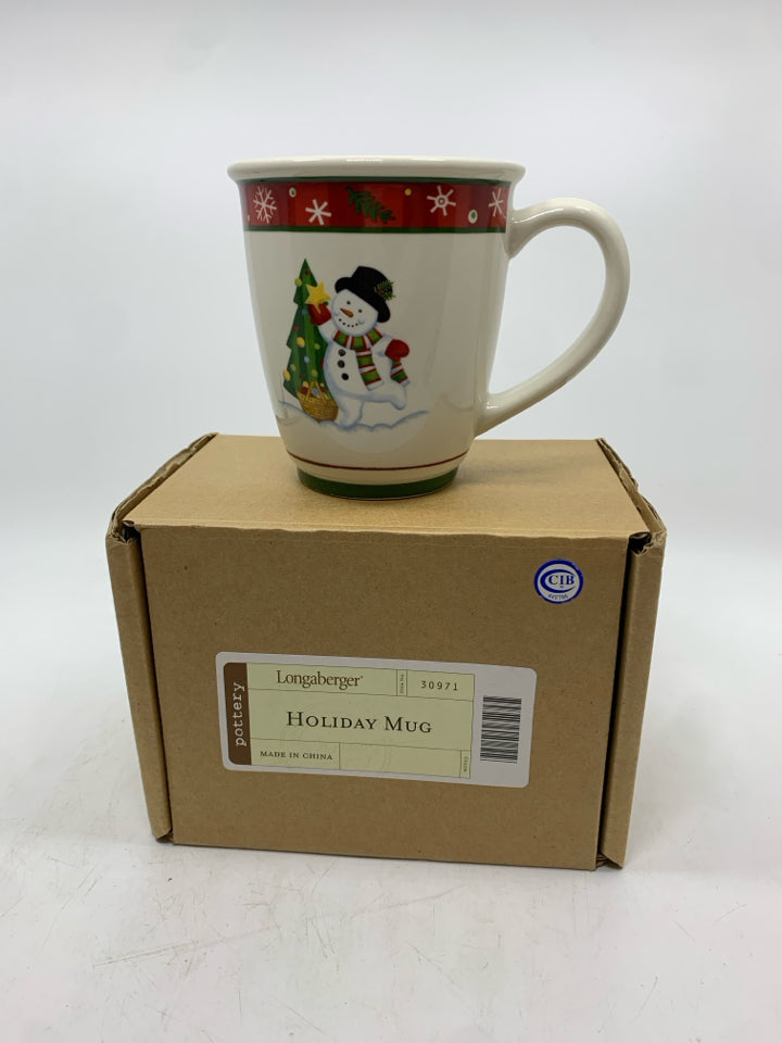 NIB LONGABERGER SNOWMAN HOLIDAY MUG.