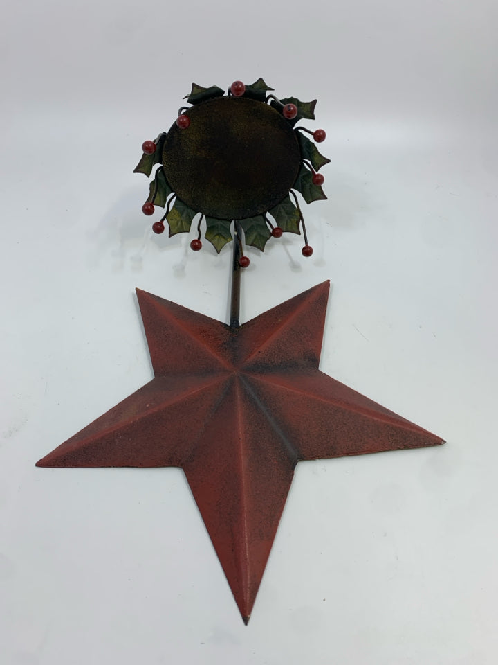 PRIMITIVE RED STAR CANDLE HOLDER WALL DECOR.