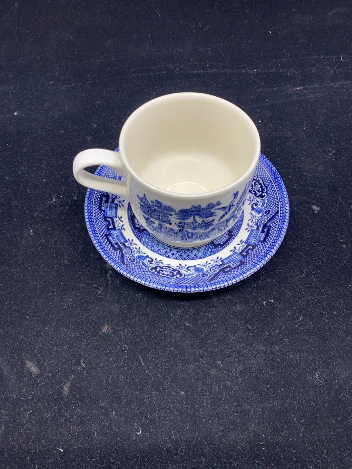 BLUE AND WHITE ASIAN STYLE TEACUP AND SAUCER.