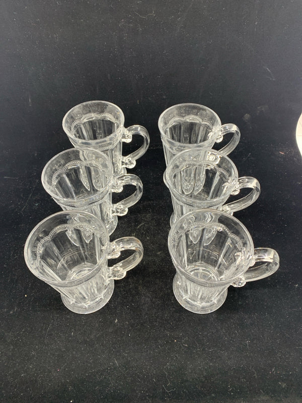 6 HEAVY GLASS DECORATIVE MUGS.