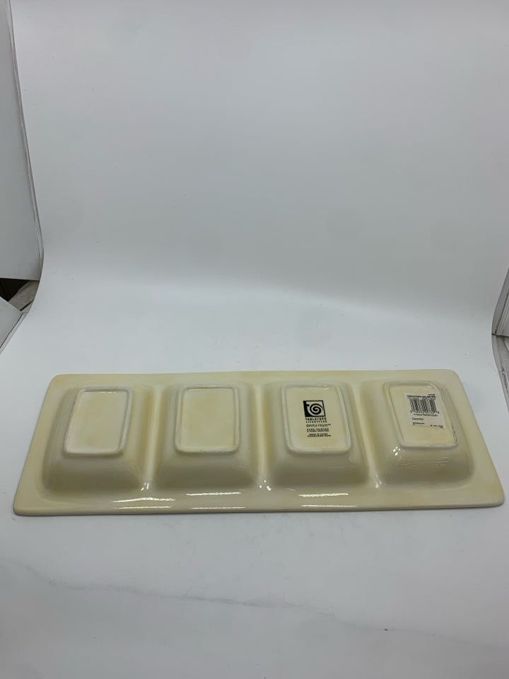 4 SPOT CERAMIC RELISH DISH W/FRUIT PATTERN.