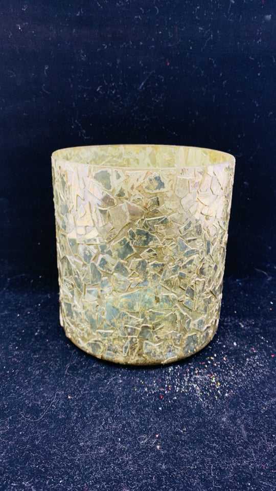 METALLIC MOSAIC PILLAR CANDLE HOLDER.