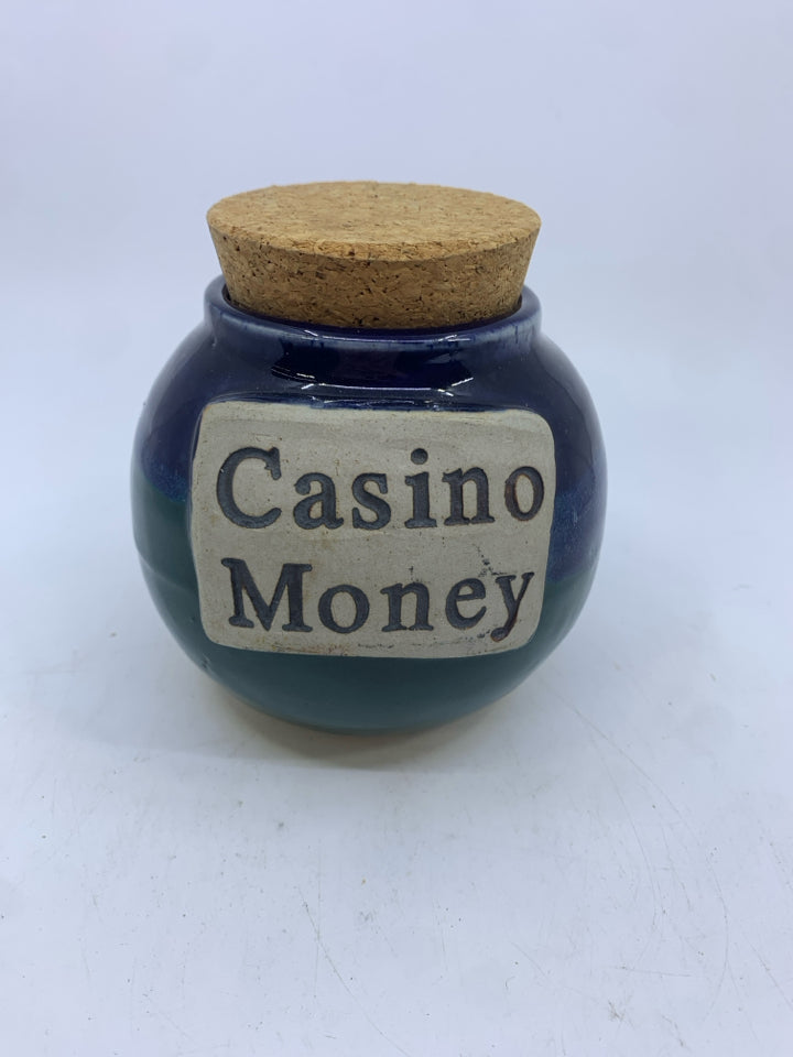 CASINO MONEY JAR W CORK TOP.