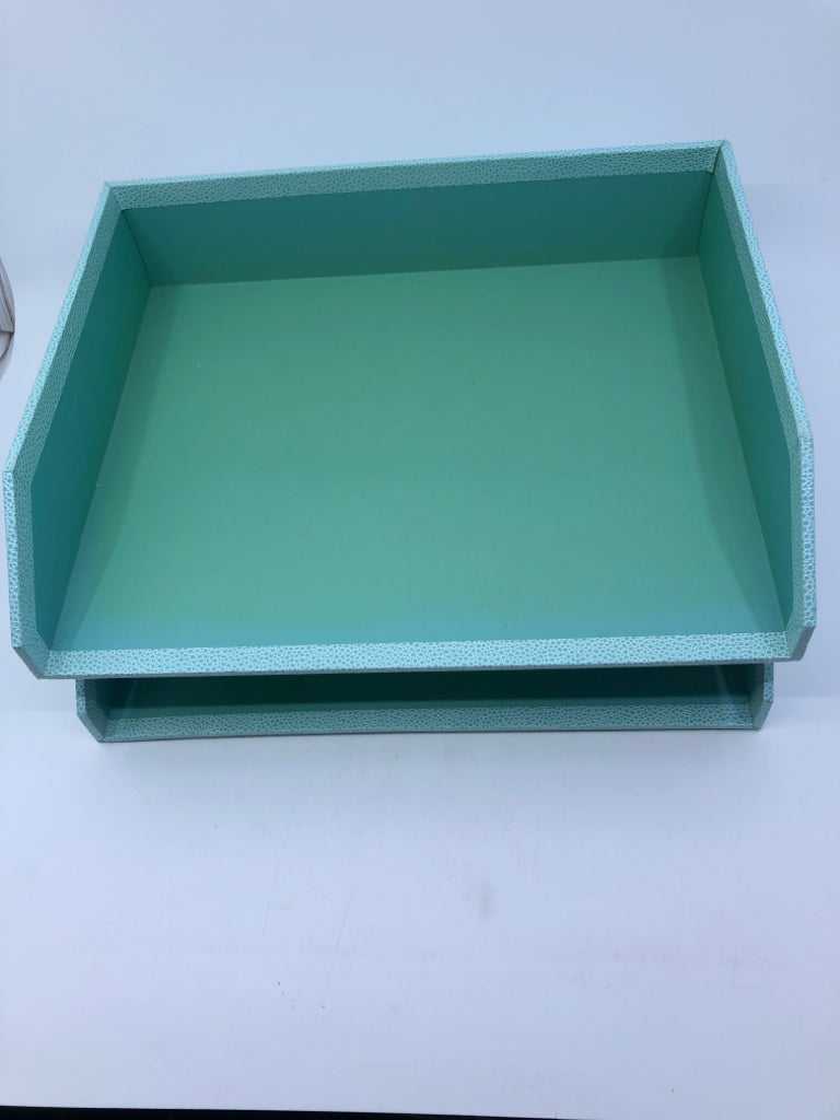 2 FAUX SNAKE SKIN TEAL STACKING PAPER ORGANIZERS.