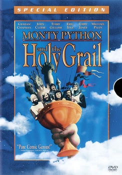 King Arthur goes questing on a pretend horse, followed by his lackey clacking co
