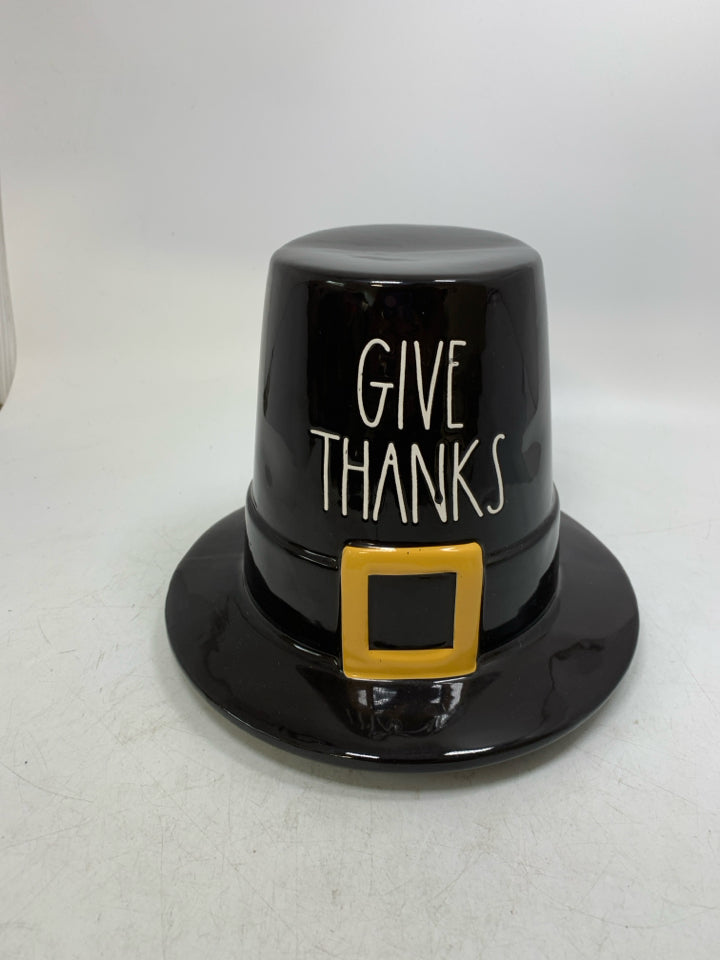 RAE DUNN BLACK GIVE THANKS PILGRIM HAT.