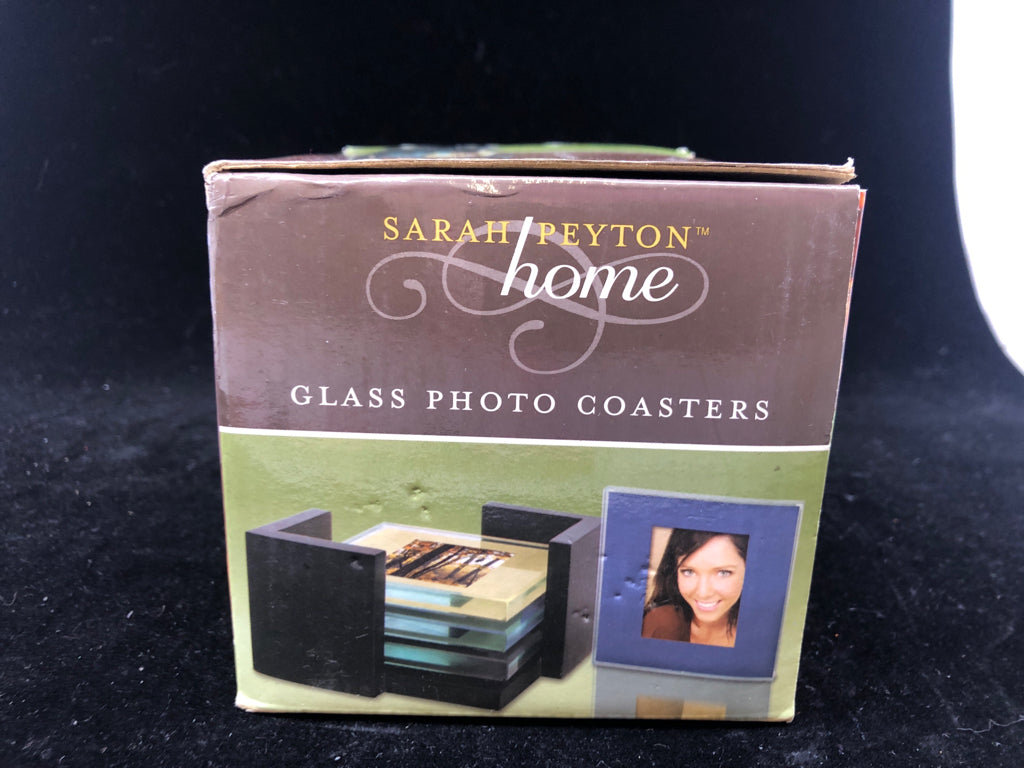NIB GLASS PHOTO COASTERS.