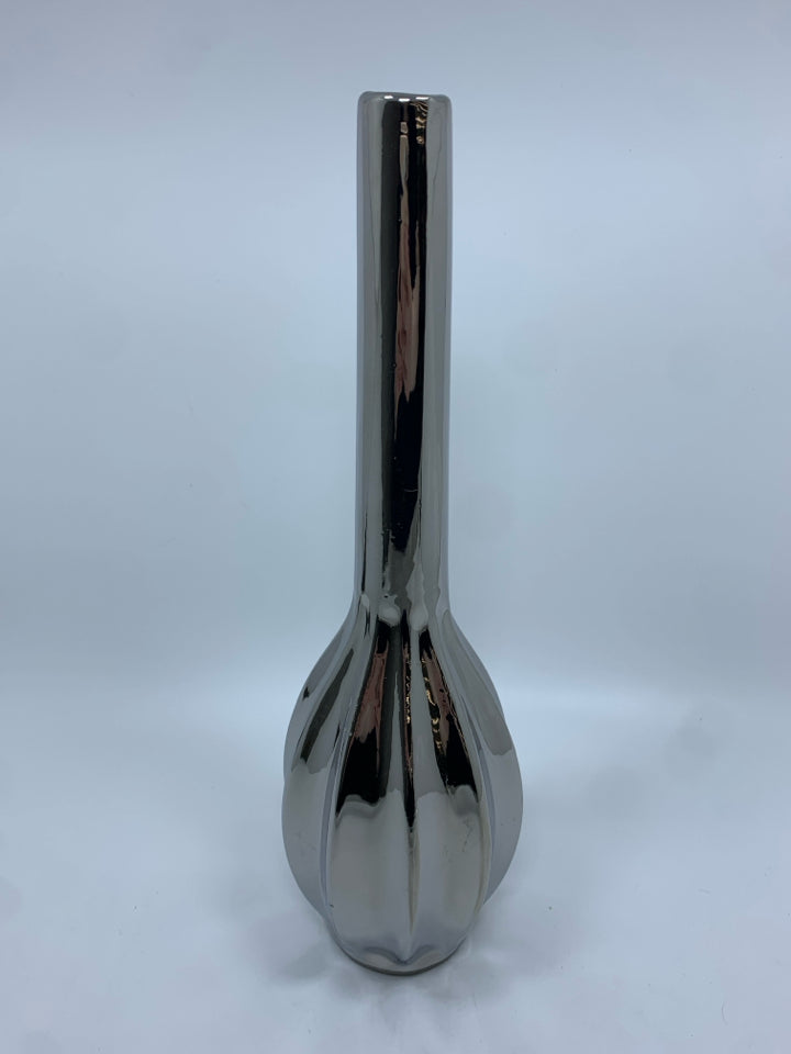 SILVER THIN NECK BUD VASE.