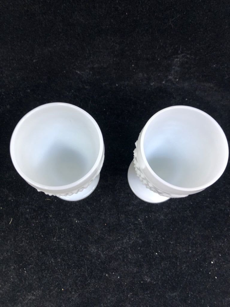 2 VTG WHITE FOOTED HOBNAIL GLASSES.
