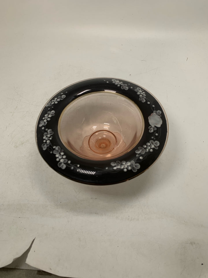 VTG FOOTED CANDLE DISH W/ PAINTED EDGE.