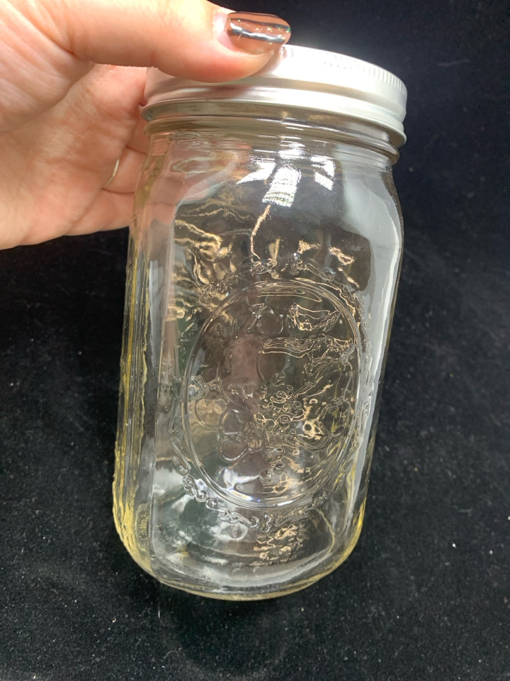 WIDE MOUTH BALL EMPTY JAR W/SCREW LID.