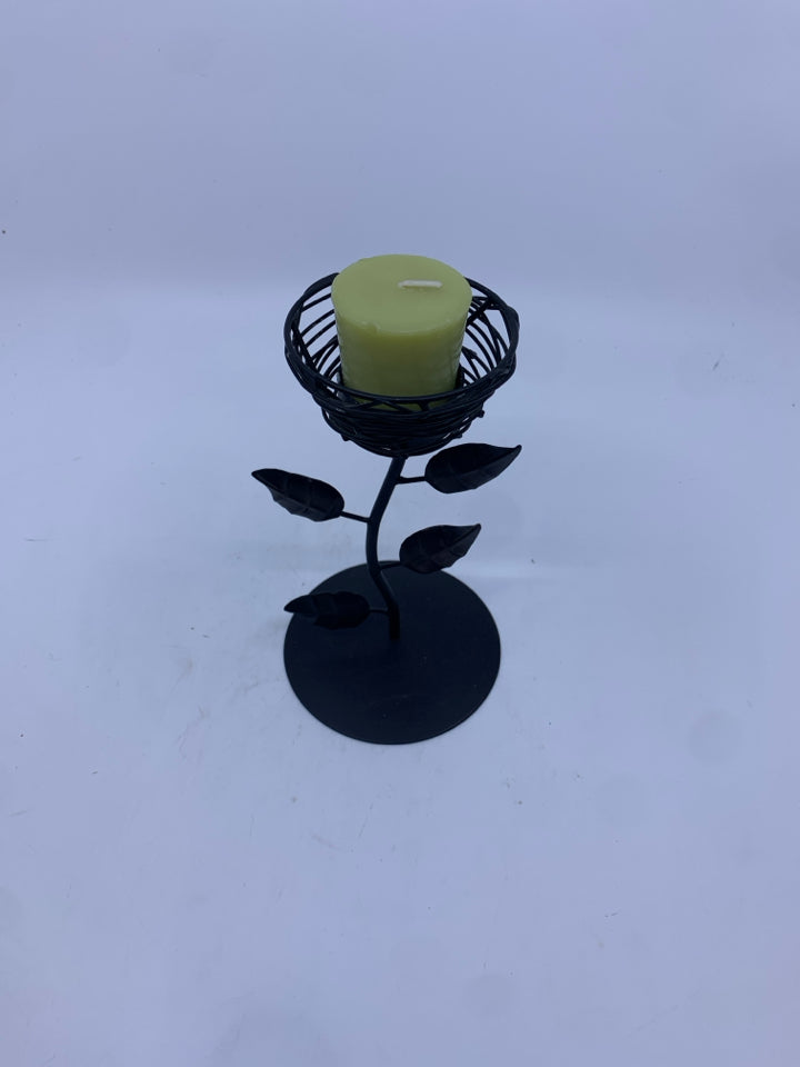 METAL LEAF FLOWER TEA LIGHT HOLDER.