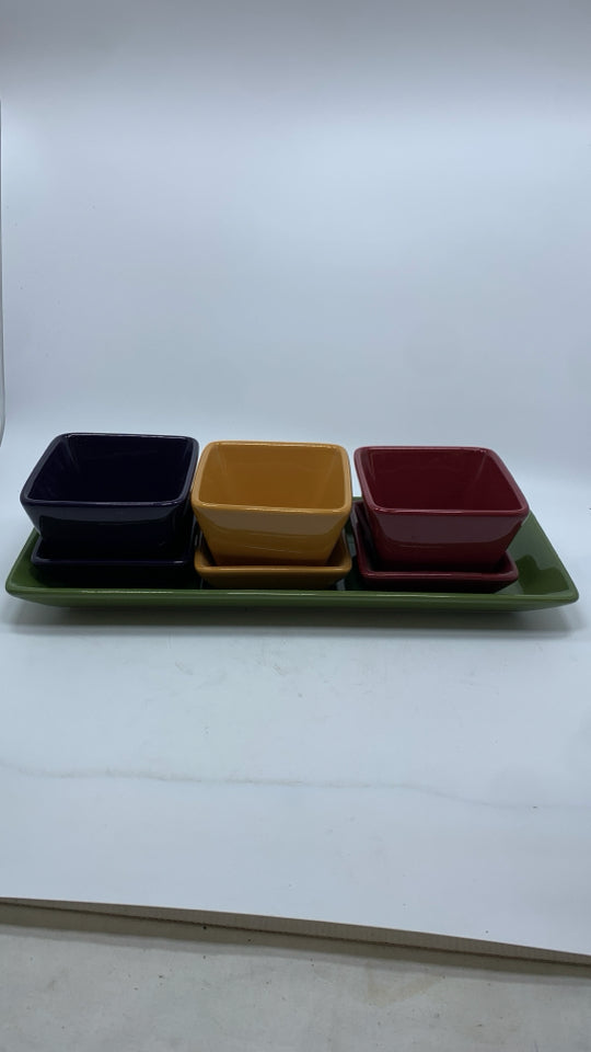 7PC MULTICOLORED SERVING BOWL/ TRAY.