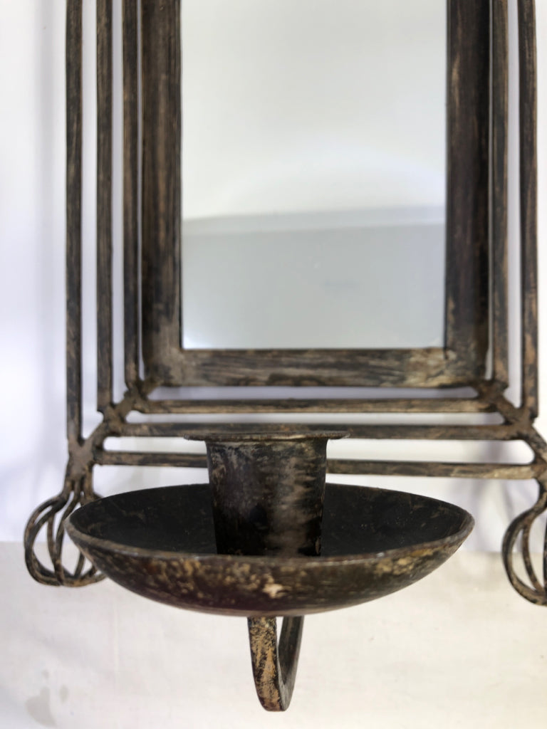 HEAVY METAL DISTRESSED MIRROR W/TAPER HOLDER.