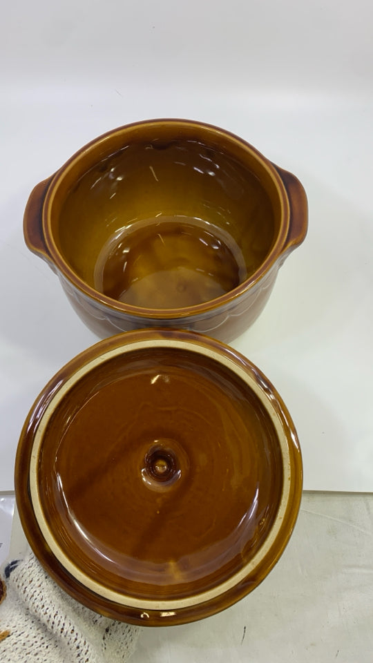 EMILE HENRY STONEWARE BEAN POT W/LID.